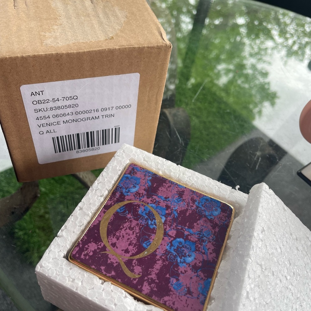 Anthropologie Venice Monogram Trivet - Purple and Gold “Q”